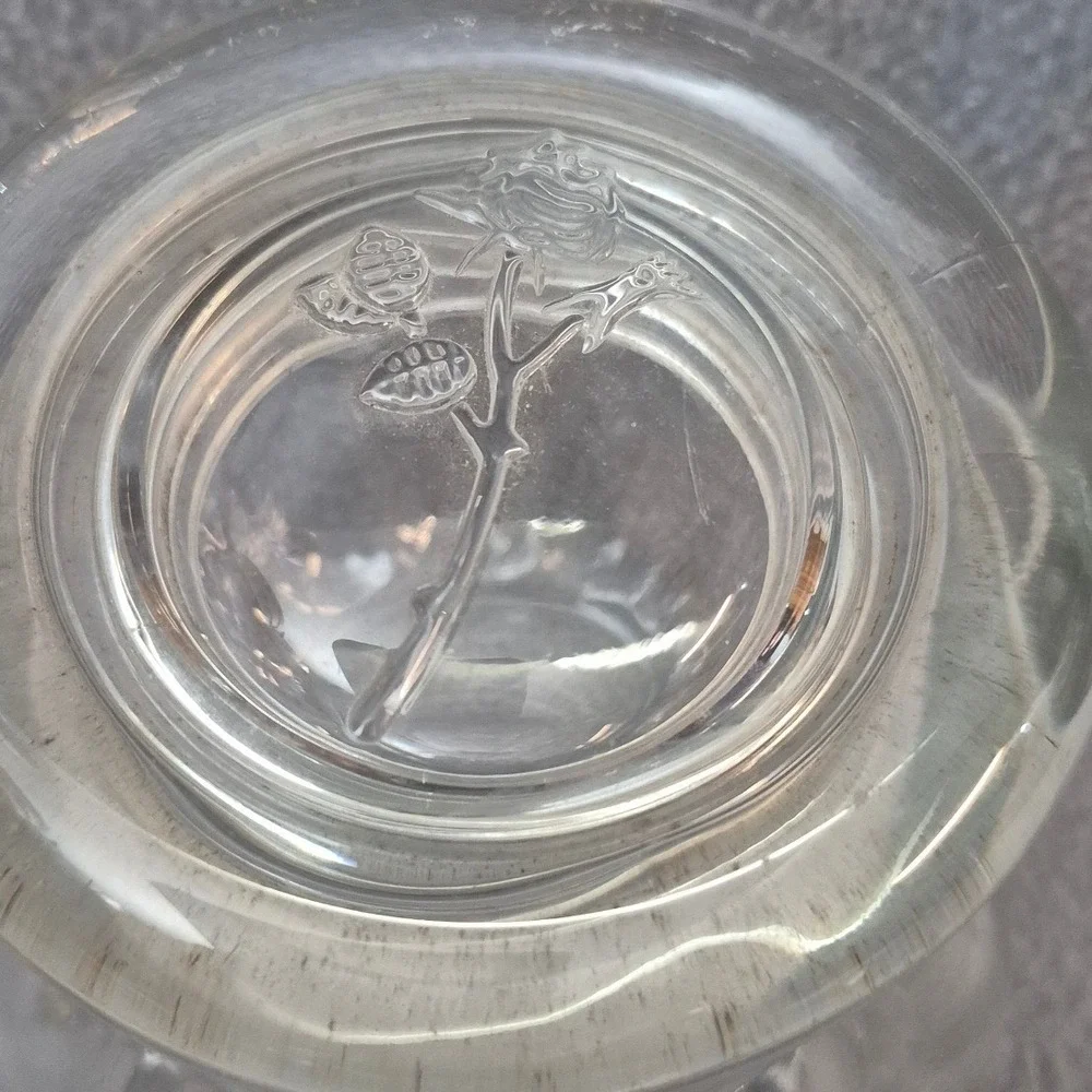Vintage Clear Glass Melon Ribbed‎ Apothecary Jar Rose Embossed Lid rubber sealed